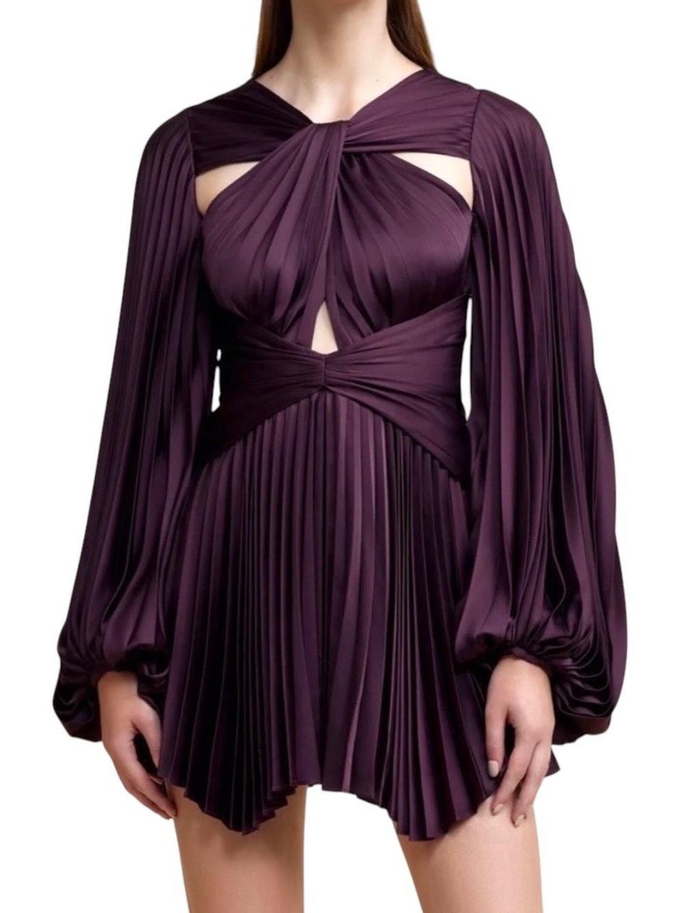 Acler Columbus Mini Dress Sz 6 Blackberry Purple Pleated Satin Cutout NWT